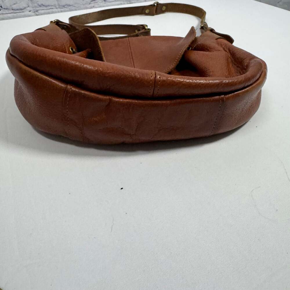 Cledran Japan Brown Pebbled Leather Flap Hobo Crossbody Shoulder Bag - Picture 6 of 10